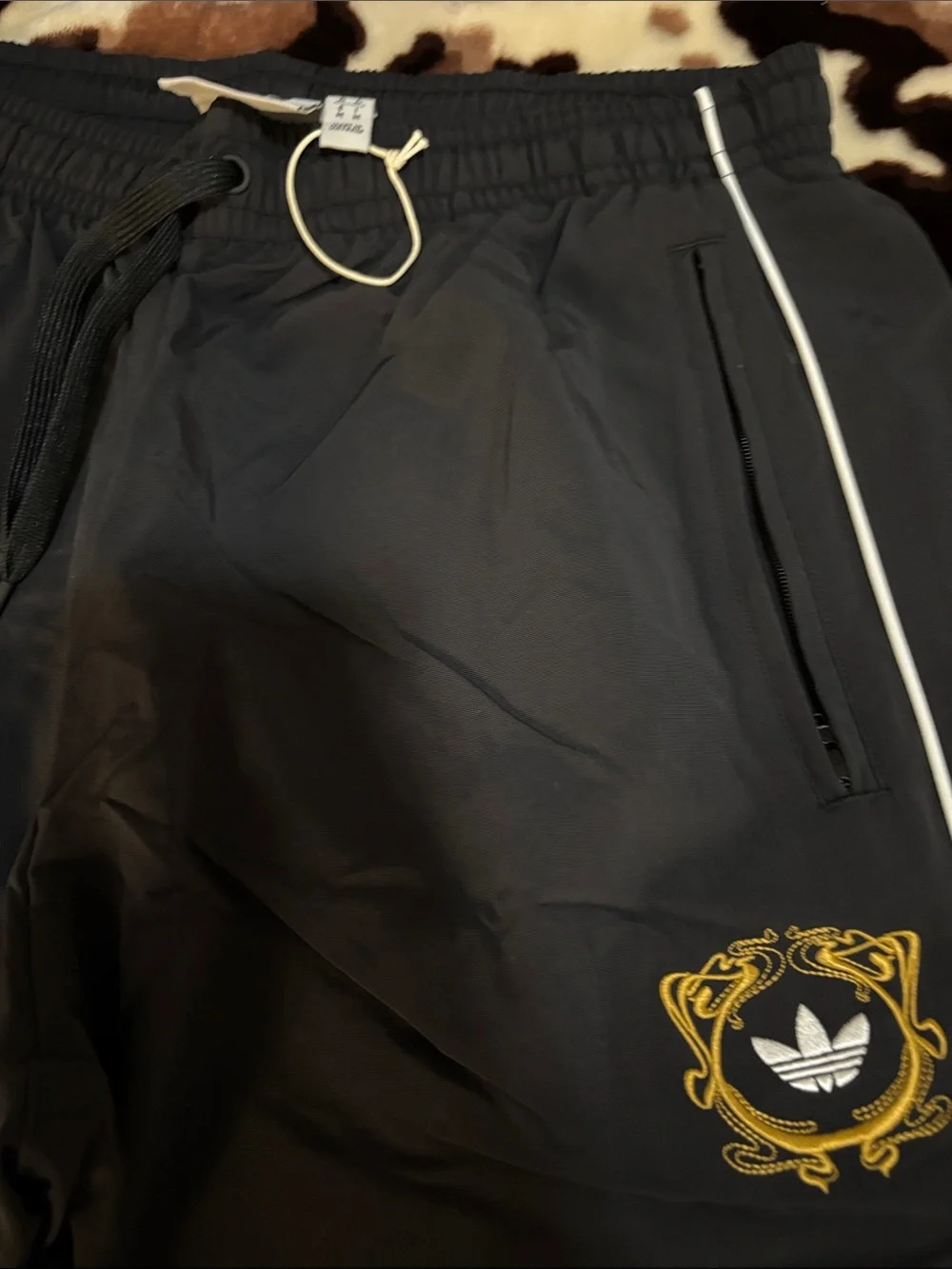 Adidas Black Track Pants with White Piping and Embroidered Crest - Picture 3 of 5